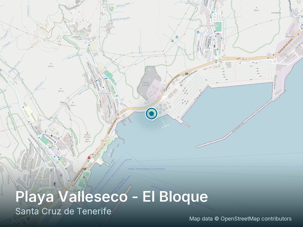 Mapa de situación de Playa Valleseco - El Bloque, en Santa Cruz de Tenerife